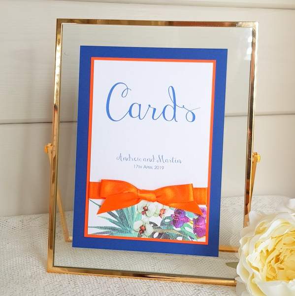 bright tropical wedding cards sign