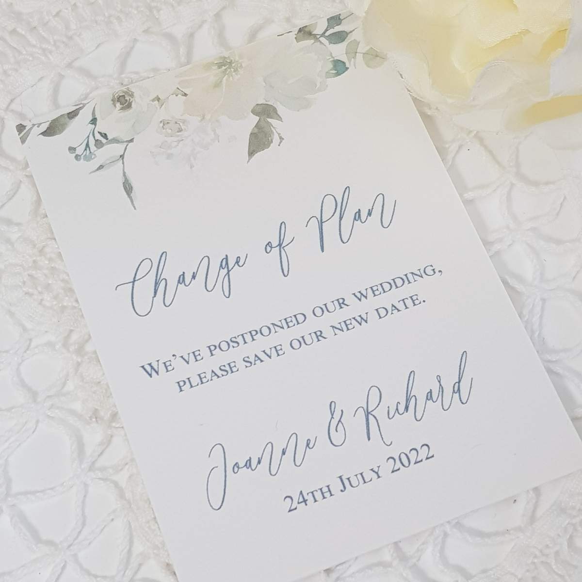 white floral change the date card