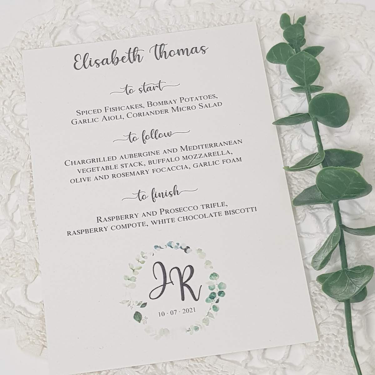 eucalyptus wedding menu card