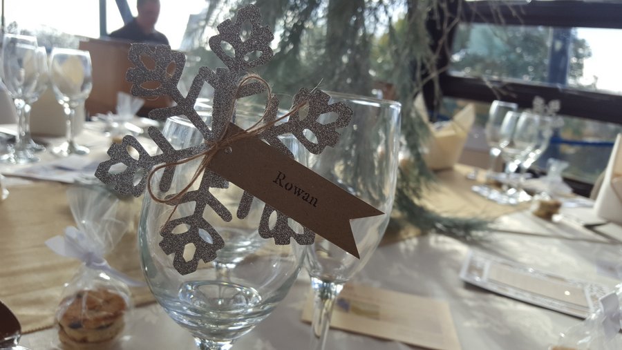 glitter snowflake place card - peg on glass