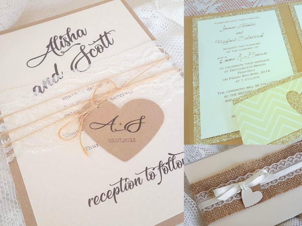 Handmade wedding invitations with a rustic feel and a heart theme