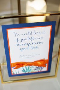 wedding guest book sign in gold frame