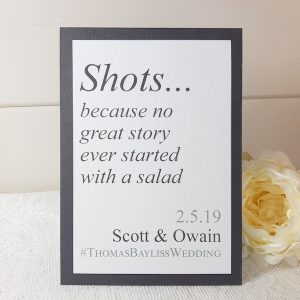 black and white shots wedding sign