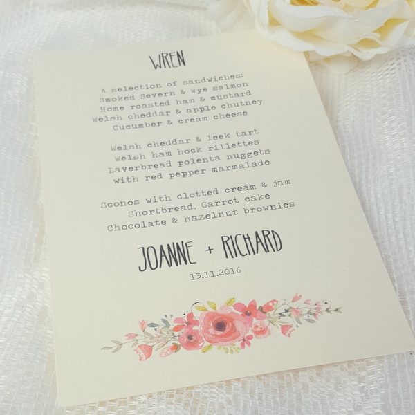 wedding menu with pretty floral design
