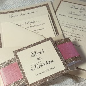 glitterati dusky pink pocketfold invitation