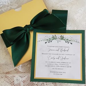 gold and greenery pull out invitation