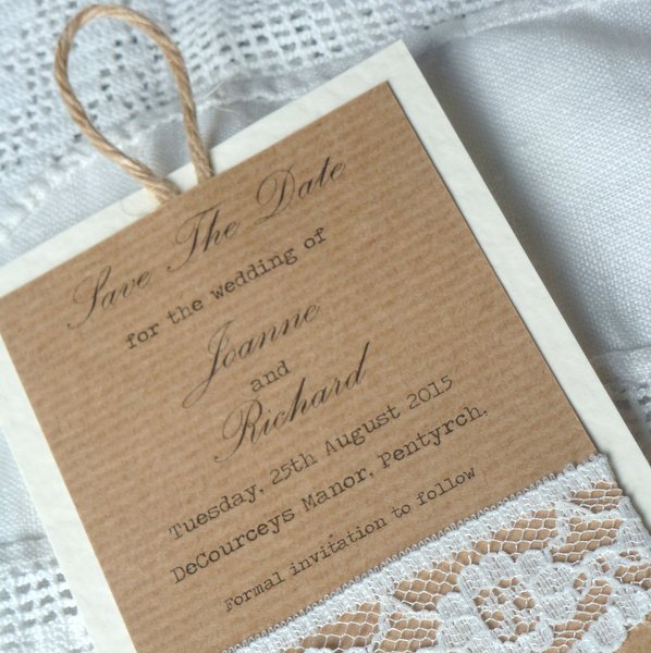 kraft and lace wedding save the date