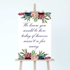 a wedding sign with the text 'we know you would be here today if heaven wasn't so far away