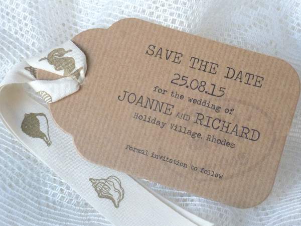 luggage tag shaped wedding save the date card