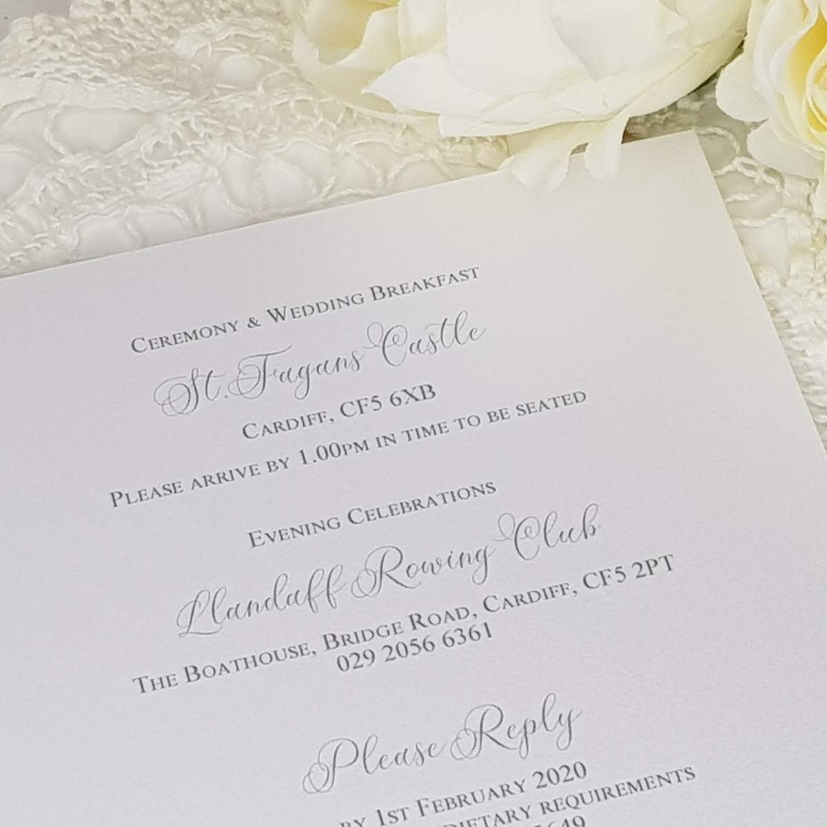 elegant white wedding invitation gest information