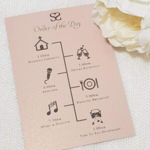 blush pink wedding order of the day timeline