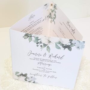 concertina invitation with white flowers