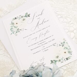 green and white floral wedding evening invitation