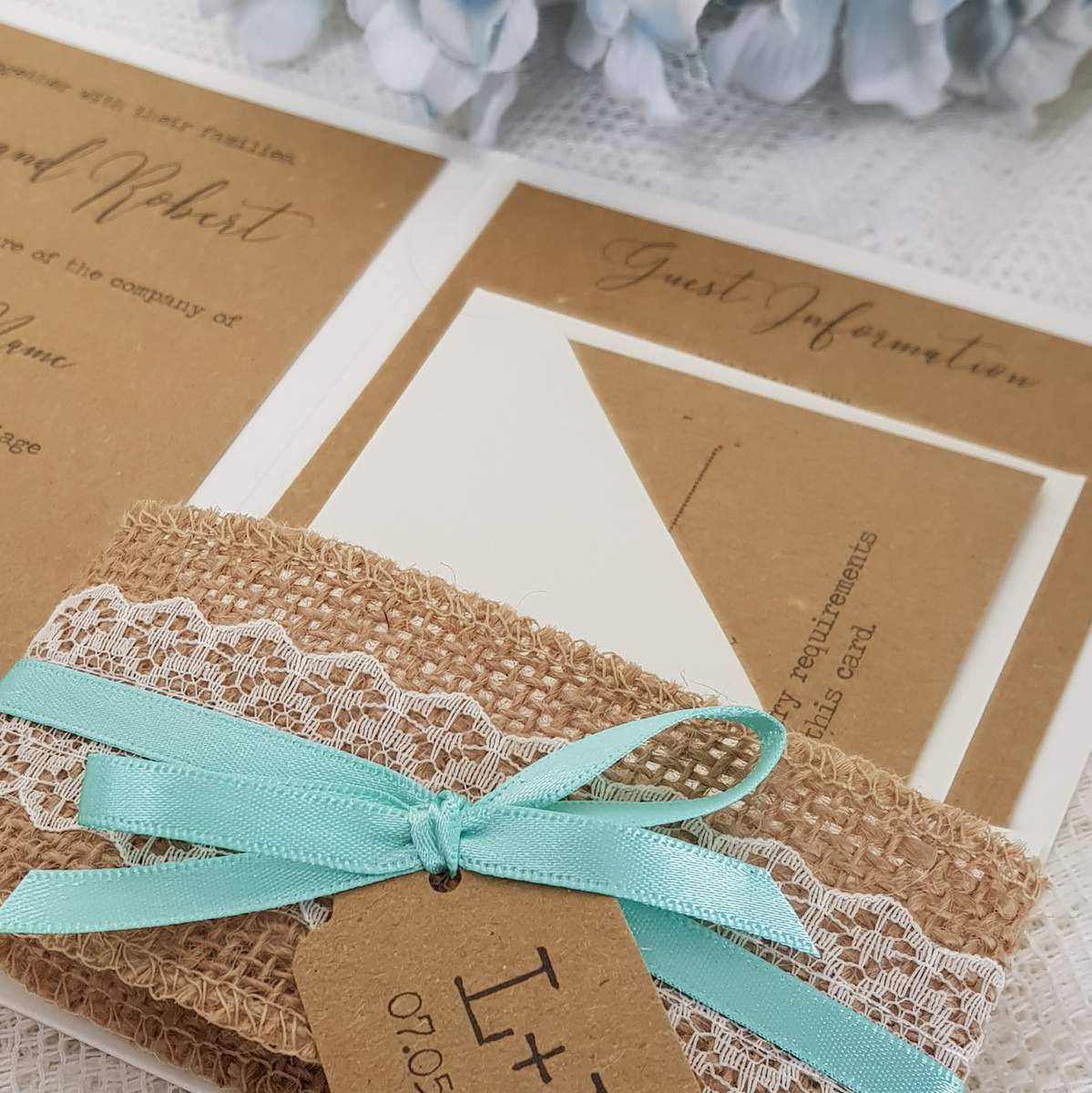 hessian lace rustic personalised wedding invitation