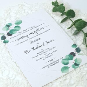 evening wedding invitation with greenery eucalyptus design