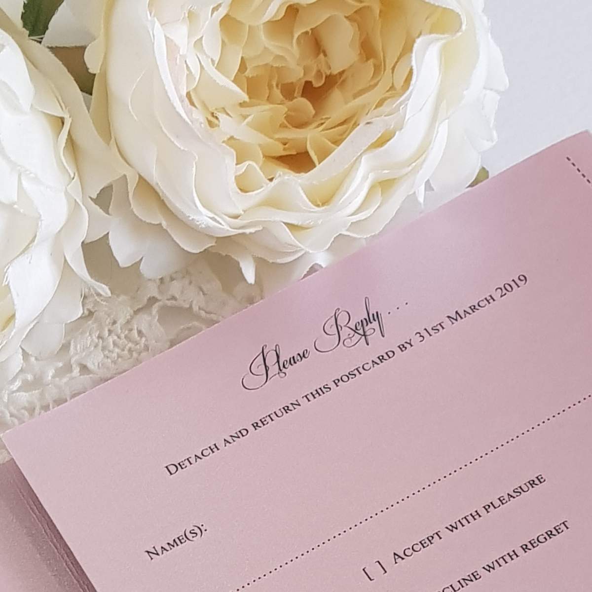 pink wedding reply card