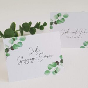 wedding place card with a greenery eucalyptus design