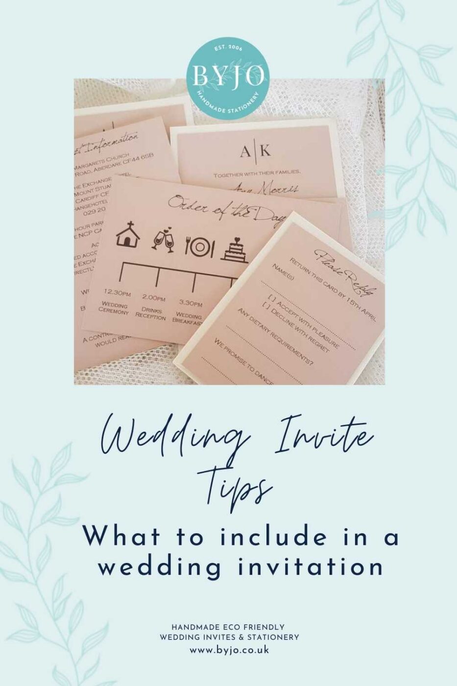 Pinterest graphic for the blog post what to include in a wedding invitation