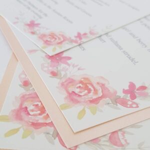 wedding invitations with a pretty floral coral roses design