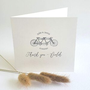bespoke wedding thank you card featuring a bicycle motif