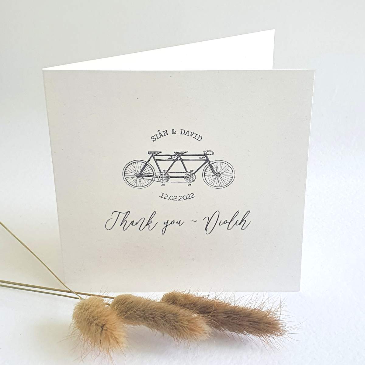 bespoke wedding thank you card featuring a bicycle motif