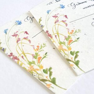 wedding invitations printed on plantable seed paper with a watercolour meadow flowers design