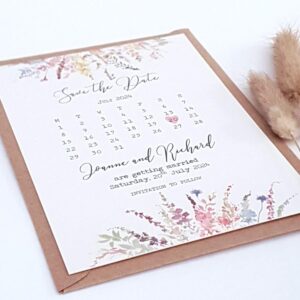 wedding save the date card with a wildflower meadow design
