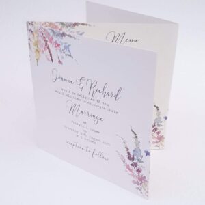 concertina style wedding invite with meadow flowers design