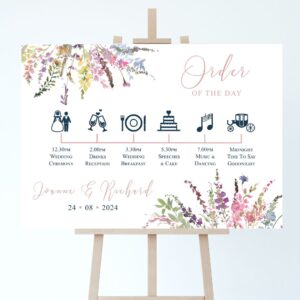 wedding order of the day timeline sign with a meadow flower design
