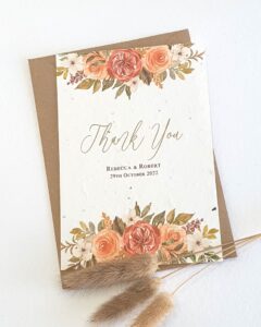wedding thank you cards printed onto plantable seed paper with an autumnal floral design