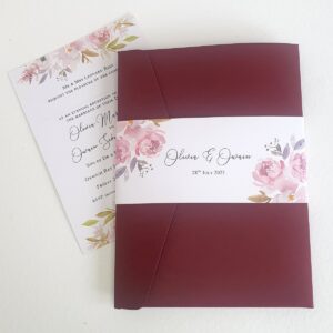 wedding invitations with mauve floral designs and burgundy card