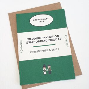 the outside cover of a wedding invitation in the style of a book